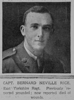 Rice B N Captain East Yorkshire Regiment The Illustrated London News 11th Aug 1917