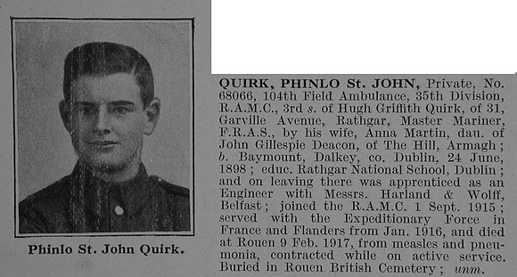 Quirk P St J Pte Royal Army Medical Corps Obit De Ruvignys Roll Of Honour Vol 3
