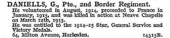 Daniells G Pte 2nd Border Regiment