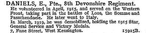Daniels E Pte 8th Devonshire Regiment