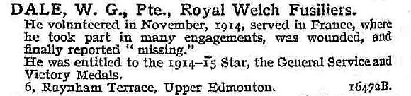 Dale W G Pte Royal Welsh Fusiliers