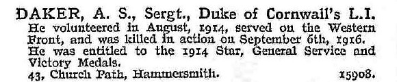 Daker A S Sergt Duke Of Cornwall's Light Infantry