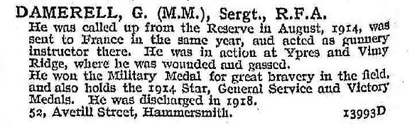 Damerell G Sergt MM Royal Field Artillery