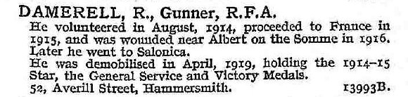Damerell R Gnr Royal Field Artillery