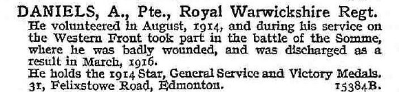 Daniels A Pte Royal Warwickshire Regiment
