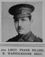 Ricard F 2nd Lt Royal Warwickshire Regiment The Illustrated London News 29th May 1915