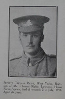 Rigby T Pte 10th West Riding Regt Craven Roll Of Honour