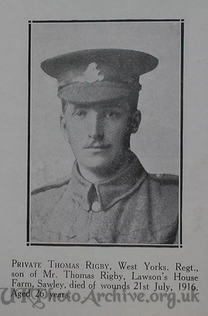 Rigby T Pte 10th West Riding Regt Craven Roll Of Honour