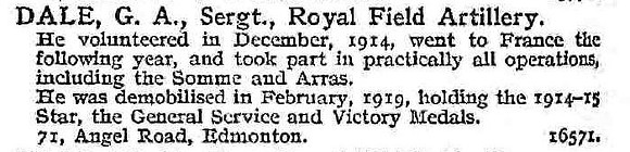 Dale G A Sergt Royal Field Artillery
