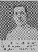 Quigley J Pte Cameron Higlanders Of Glasgow The Vivid 6th Mar 1915