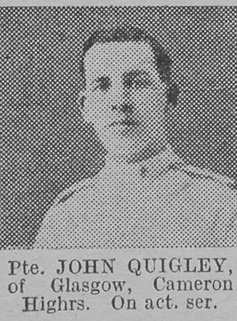 Quigley J Pte Cameron Higlanders Of Glasgow The Vivid 6th Mar 1915