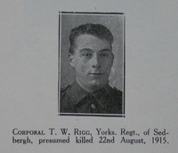 Rigg T W Cpl 6th Yorkshire Regt Craven Roll Of Honour