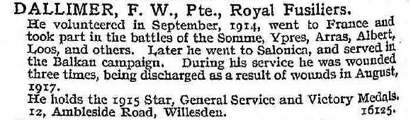Dallimer F W Pte Royal Fusiliers