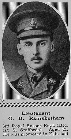 Ramsbotham G B Lt 3rd Royal Sussex Regiment The Sphere 16th Oct 1915