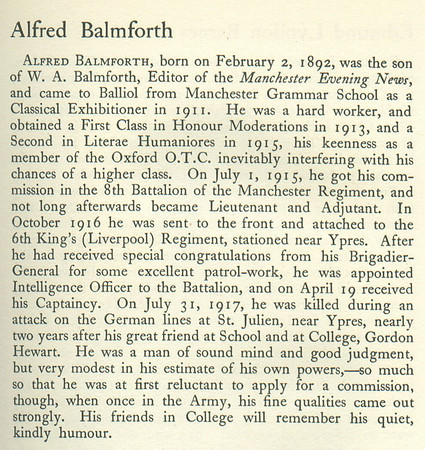 Balmforth A Captain 8th Manchester Regiment Obit