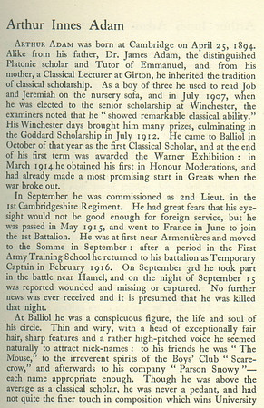 Adam A I Captain 1st Cambridgeshire Regiment Obit Part 1