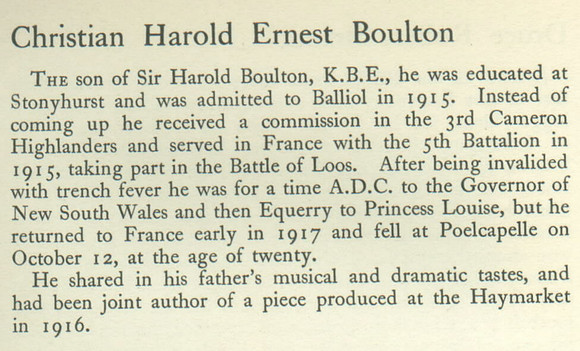 Boulton C H E Lt 5th Cameron Highlanders Obit