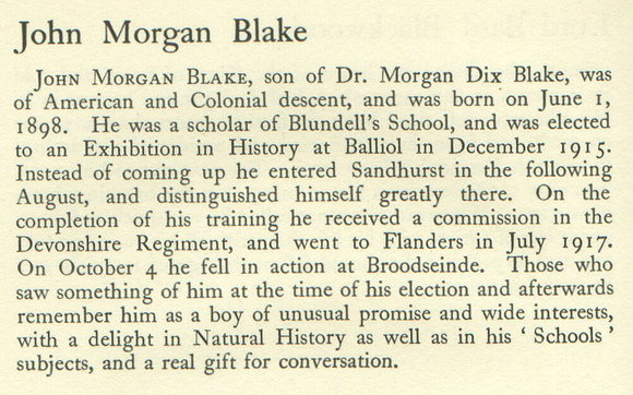 Blake J M 2nd Lt 1st Devonshire Regiment Obit