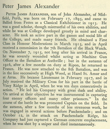Alexander P J Captain MC 7th Black Watch Obit