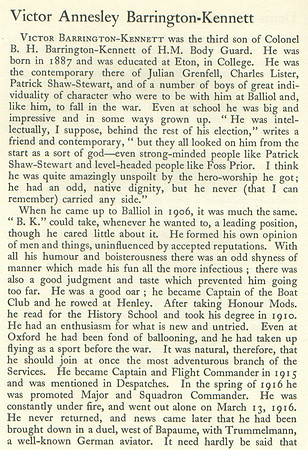 Barrington-Kennett V A Major Royal Flying Corps Obit Part 1