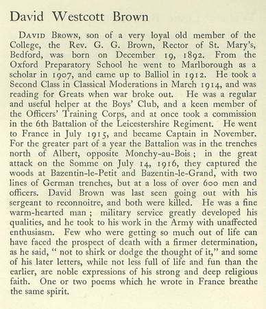 Brown D W Captain 6th Leicestershire Regiment Obit