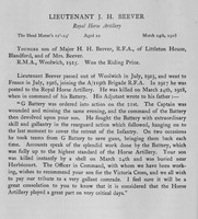 Beever J H Lt Royal Horse Artillery Obit