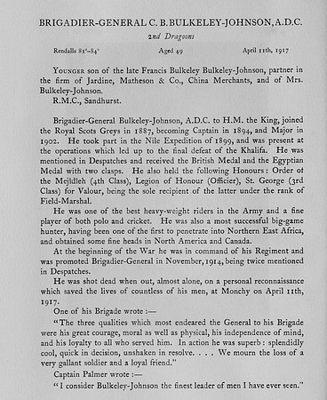 Bulkeley-Johnson C B Brig Gen ADC 2nd Dragoons