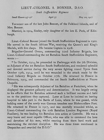 Bonner S Lt Col DSO South Staffs Regiment Obit