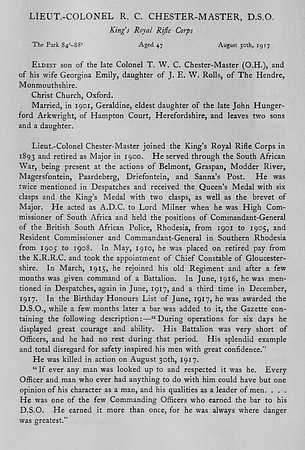 Chester-Master R C Lt Col DSO Kings Royal Rifle Corps Obit