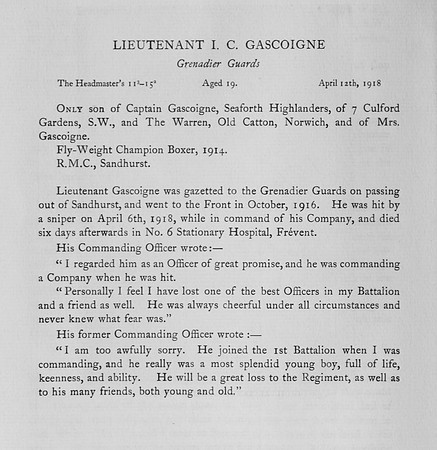 Gascoigne I C Lt Grenadier Guards Obit