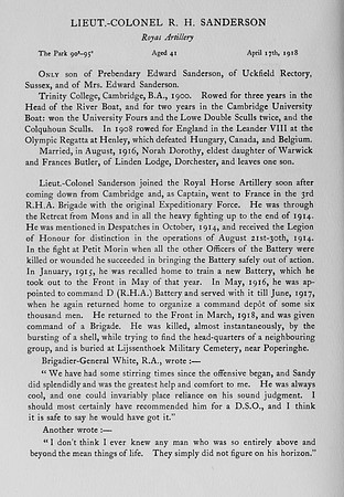 Sanderson  R H Lt Col Royal Artillery Obit
