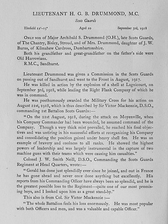 Drummond H G B Lt MC Scots Guards Obit