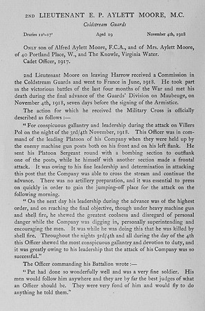 Moore E P A 2nd Lt Coldstream Guards Obit