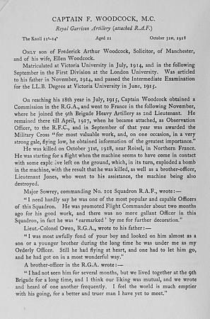 Woodcock F Captain MC Royal Air Force Obit