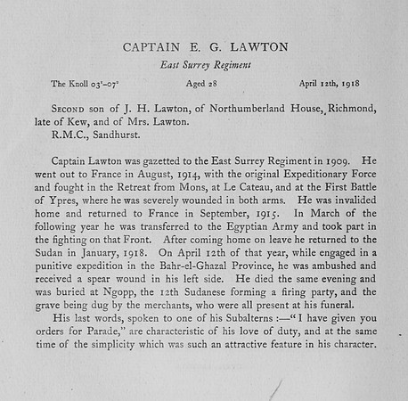 Lawton E G Captain East Surrey Regiment Obit