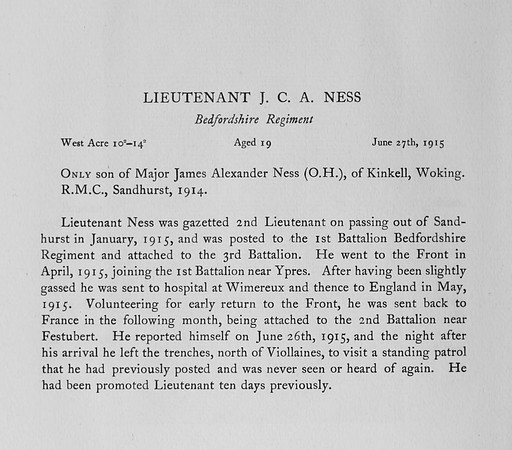 Ness J C A Lt Bedfordshire Regiment Obit