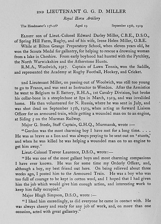 Miller G G D 2nd Lt Royal Horse Artillery Obit