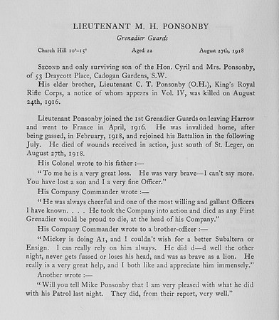 Ponsonby M H Lt Grenadier Guards Obit
