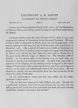 Strutt A H Lt Notts And Derby Regiment Obit