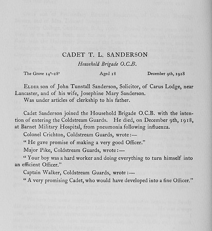 Sanderson T L Cadet Household Brigade OCB Obit
