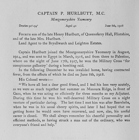 Hurlbutt P Captain Royal Welsh Fusiliers Obit