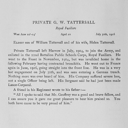 Tattersall G W Pte Royal Fusiliers Obit