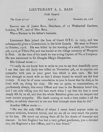 Bain A L Lt Irish Guards Obit