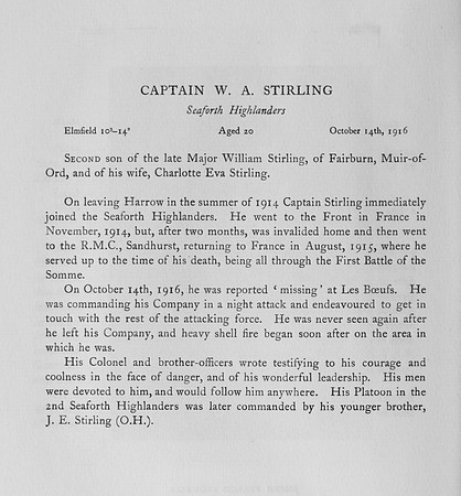 Stirling W A Captain Seaforth Highlanders Obit