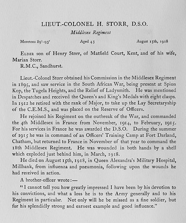 Storr H Lt Col DSO Middlesex Regiment Obit Harrow Memorials Of The Great War Vol 6