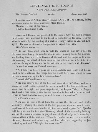 Bonnin R H Lt 2nd Kings Own Scottish Borderers Attd MGC Obit