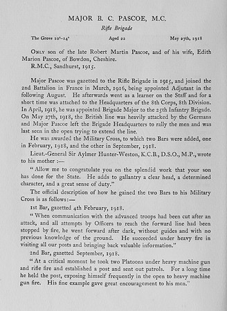 Pascoe B C Major MC Rifle Brigade Obit