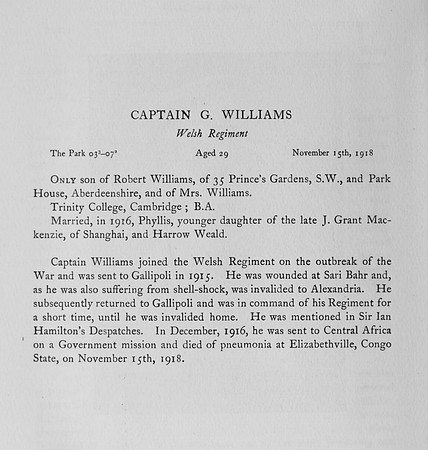 Williams G Captain Welsh Regiment Obit
