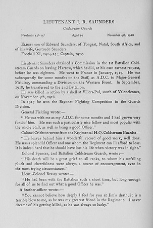 Saunders J R Lt Coldstream Guards Obit