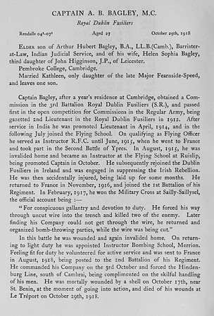 Bagley A B Captain MC Royal Dublin Fusiliers Obit